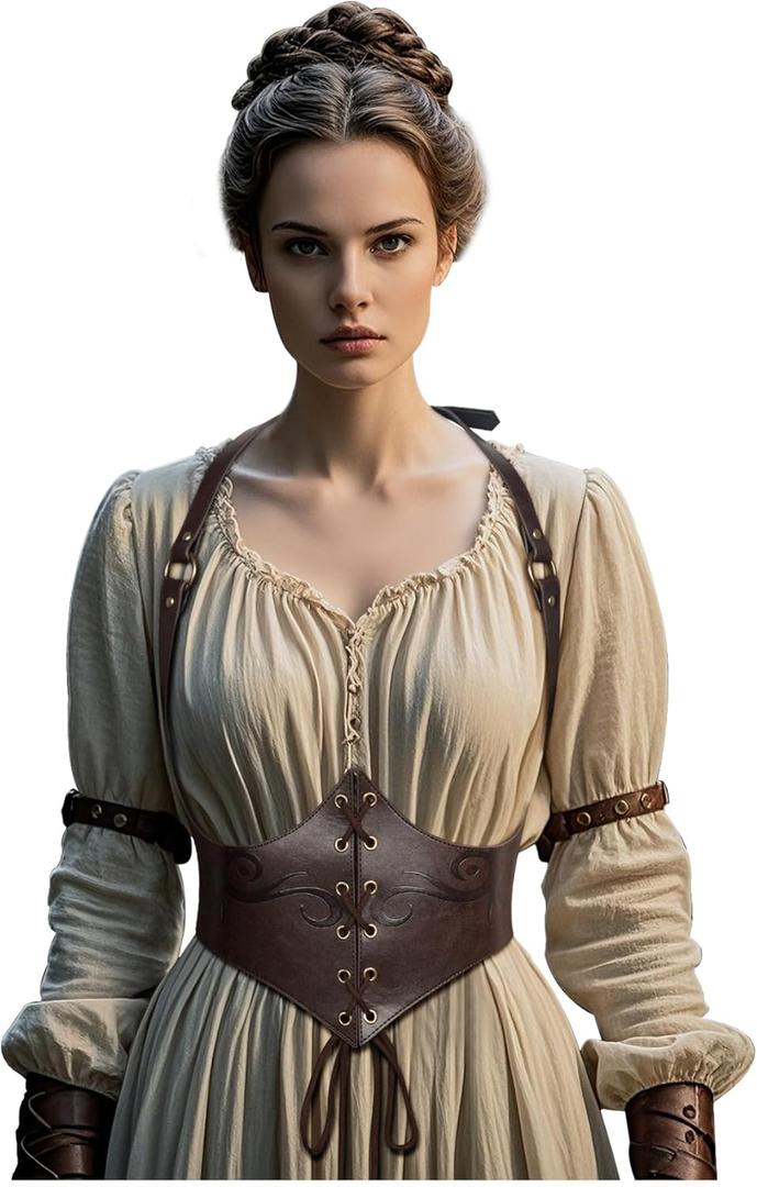 L'VOW Renaissance Leather Corset Belt Viking Leather Cinch Belt Women Halloween Medieval Accessory (Fit Waist 37.0-40.9in, Brown)