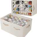 Shoe Organizer for Closet 2 Pack, Foldable Shoe Box with Adjustable Divider and Clear Cover, Space Saving Shoe Storage Organizer Cabinet with Reinforced Handles, Fits 40 Pair, Beige, TP11Y (Extra Large(26.5''L x 16.54''W x 13'H))