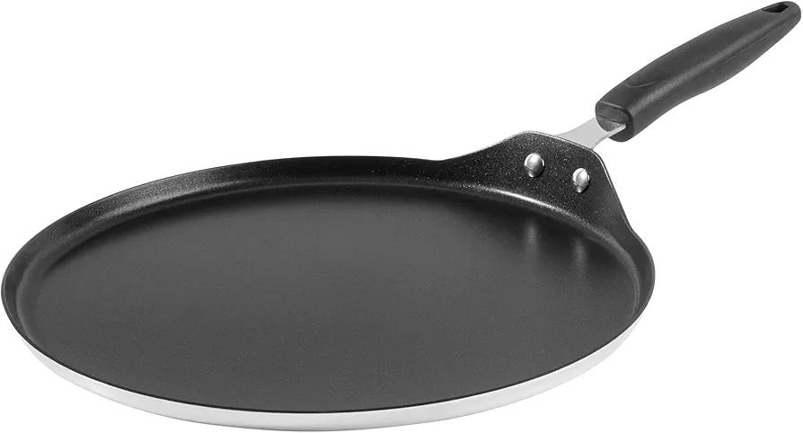 Restaurantware-Met Lux 12 Inch Round Griddle With Stay-Cool Handle, 1 No-Stick Flat Top Grill - Compatible With Gas And Electric, Durable, Aluminum Griddle Pan, Even-Heating, For Cooking Eggs