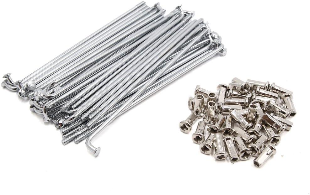 uxcell 36pcs Silver Tone 4mm Thread Dia 160mm Length Motorcycle Wheel Spokes W Nipples