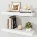 White Floating Shelves for Wall, 9.3" Deep Wall Mounted Wood Shelves for Bathroom, Bedroom, Living Room, Kitchen, Hanging Shelf for Books/Storage/Room Decor (White, 24"), 24" Set of 2