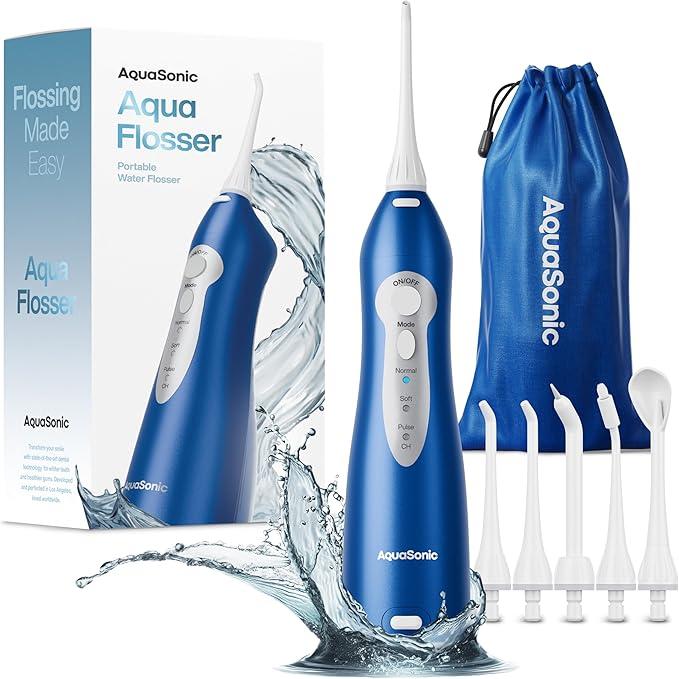 AquaSonic Water Flosser  Cordless Rechargeable Water Flossers for Teeth Cleaning  Waterproof Aqua Flosser, Portable Oral Irrigator for Dental Cleaning with 5 Jet Tips – Braces Home Travel