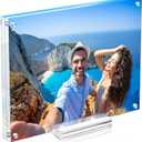 8x8 Square Acrylic Picture Frame with Magnetic, Frameless Double Sided Clear Frame with Base, Floating Lucite Transparent Photo Frame for Tabletop Display with Exquisite Package