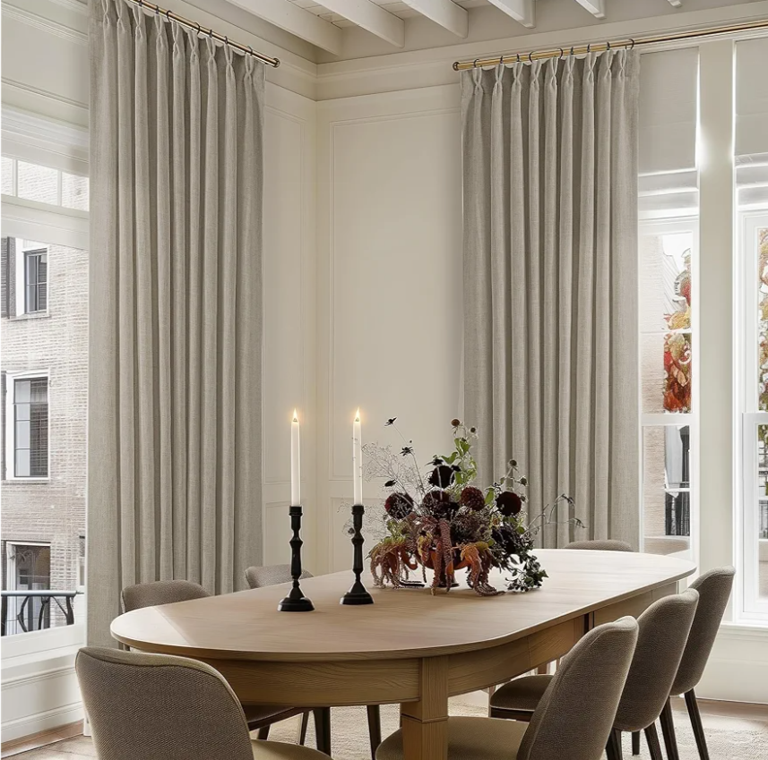 Taupe 60 Inch Wide Curtains 96 Inches Long for Living Room Light Filtering Semi Sheer Modern Farmhouse Pleated Curtain with Hooks Rings for Patio Sliding Door Large Window Burlywood Birch 1 Panel