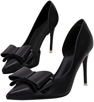 Womens Bow Heels Closed Pointed Toe Dress Shoes Stiletto Slip on Wedding Pumps 9