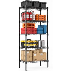 NEWBULIG 5-Tier Wire Storage Shelves, 200 lbs Heavy Duty Steel Rack, Black, 23.2" W x 13.4" D x 59.8" H