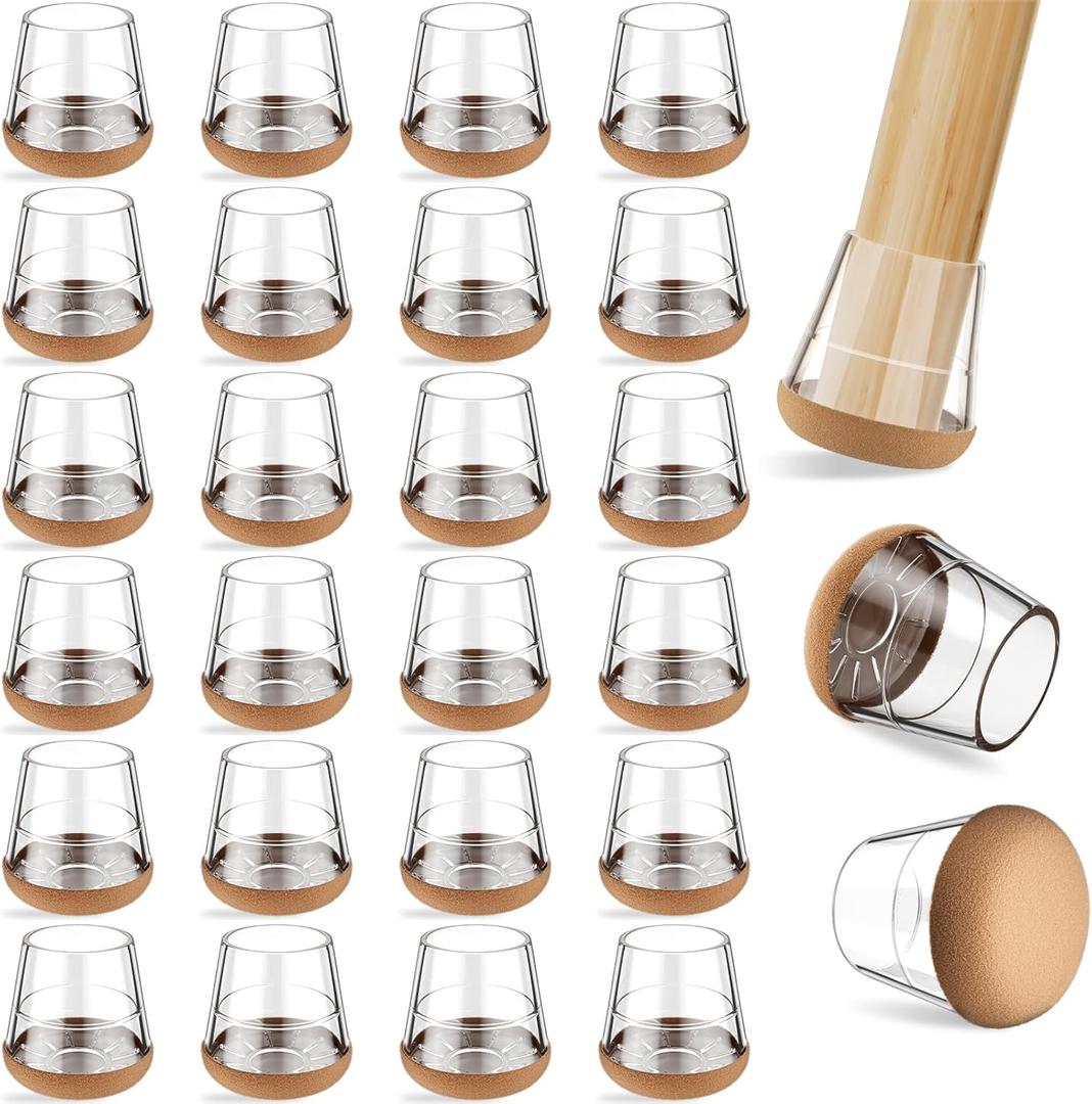 24 PCS Silicone & Felt Chair Leg Floor Protectors - Scratch Proof & Noise Reducing Furniture Caps for Hardwood Floors - Round XS Fits 9/16" to 12/16" (1519mm), Clear