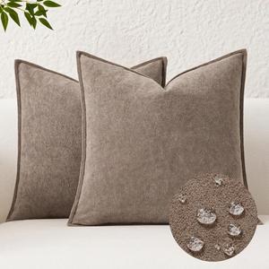 Kevin Textile Waterproof Decorative Pillow Covers Taupe 18x18 Inch Pack of 2 Soft Boucle Textured Throw Pillowcases Elegant Accent Pillows for Couch Sofa Chair Bed Home Decor Indoor Outdoor