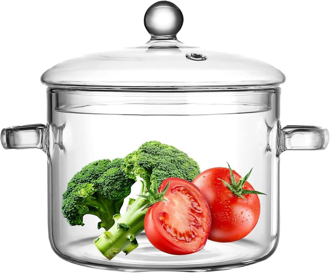 Clear Glass Safe Borosilicate Pans Simmer Pot for Stove, Potpourri Cooking Saucepan with Cover, for Soup, Milk, Baby Food,Fruit and Spices 1.5L/ 50 FL OZ,Saucepan Pots for Stove Top Small Soup Pan