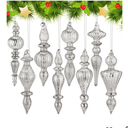 Mifoci 8 Pcs 6 Inch Mercury Glass Finial Christmas Ornaments Hanging Christmas Finials Glass Ornaments Assorted Mercury Decor for Vintage Holiday Xmas Tree Decoration(Silver)
