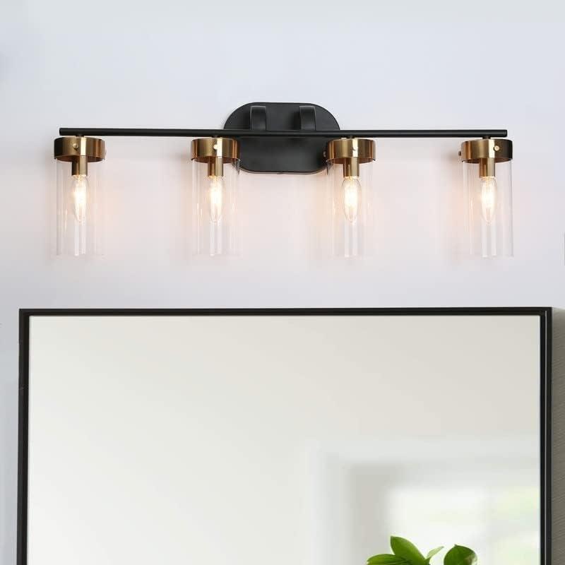 Modern Black Gold 4-Light Linear Bathroom Vanity Light Glass Wall Lighting 29" L X 5.5" W 10" H Contemporary Rustic Vintage Iron Dimmable