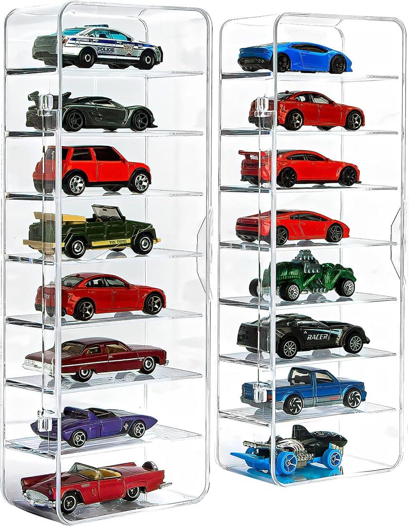 KISLANE 16 Display Case Compatible with Toy Cars, Matchbox Cars, Transparent Acrylic Display Case