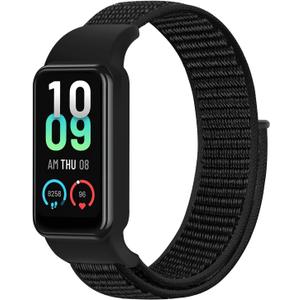 Solo Loop Nylon Bands for Amazfit Band 7, Breathable Sport Wirstband Adjustable Replacement Strap for Amazfit Band 7 Women Men (Black)