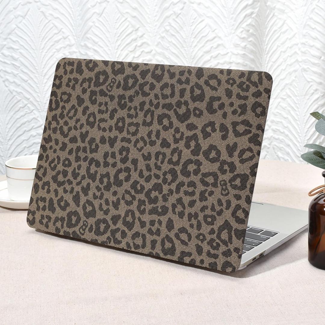 Seorsok Compatible with MacBook Air 13 Inch Case 2022 2021 2020 2019 2018 Release A1932 A2179 M1 A2337,Vintage Leopard Grain Leather Plastic Hard Shell Case & Keyboard Cover,Dark Khaki Cheetah