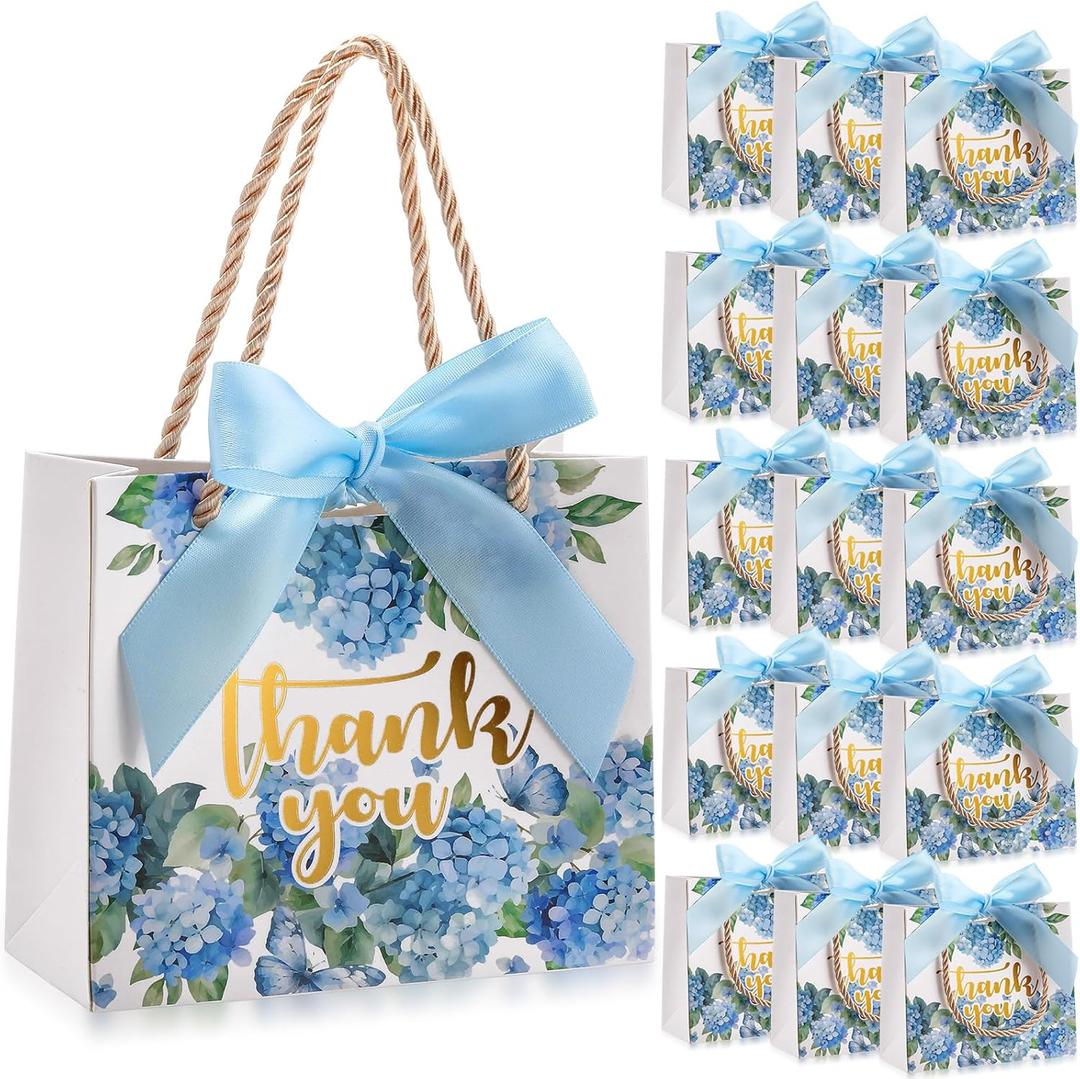 Moinchore 40 Pack Wedding Thank You Gift Bags with Handles Fall Paper Wedding Welcome Bags Bridal Shower Flower Welcome Gift Tote with Bow for Birthday Baby Shower Party Favor(Blue Hydrangea)