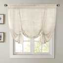 H.VERSAILTEX Tie Up Linen Curtains 63 Inch Length Nature Linen Textured Privacy Curtain Multi Hanging Ways Shade Balloon Window Shade Rod Pocket Casual Curtain - 42x63 - Ivory