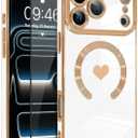 OOK Magnetic Case for iPhone 17 Pro Max 6.9 Inch [Wireless Charging Compatible] Soft TPU Heart Design Phone Cover with Screen Protector Shockproof Protection Slim Case for Women - White (White (NO Strap))