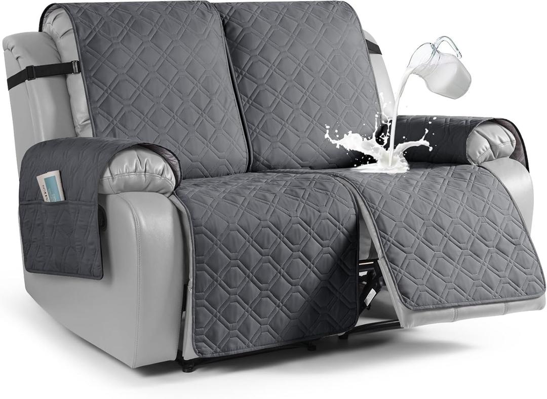 VANSOFY Waterproof Recliner Couch Covers, Sofa Covers 1-Piece Washable Reclining Sofa Cover Non-Slip Furniture Protector with Elastic Straps Pocket for Dogs, Pets (Dark Gray, 2 Seater) VANSOFY Waterproof Recliner Couch Covers, Sofa Covers 1-Piece Washable Reclining Sofa Cover Non-Slip Furniture Protector with Elastic Straps Pocket for Dogs, Pets (Dark Gray, 2 Seater)