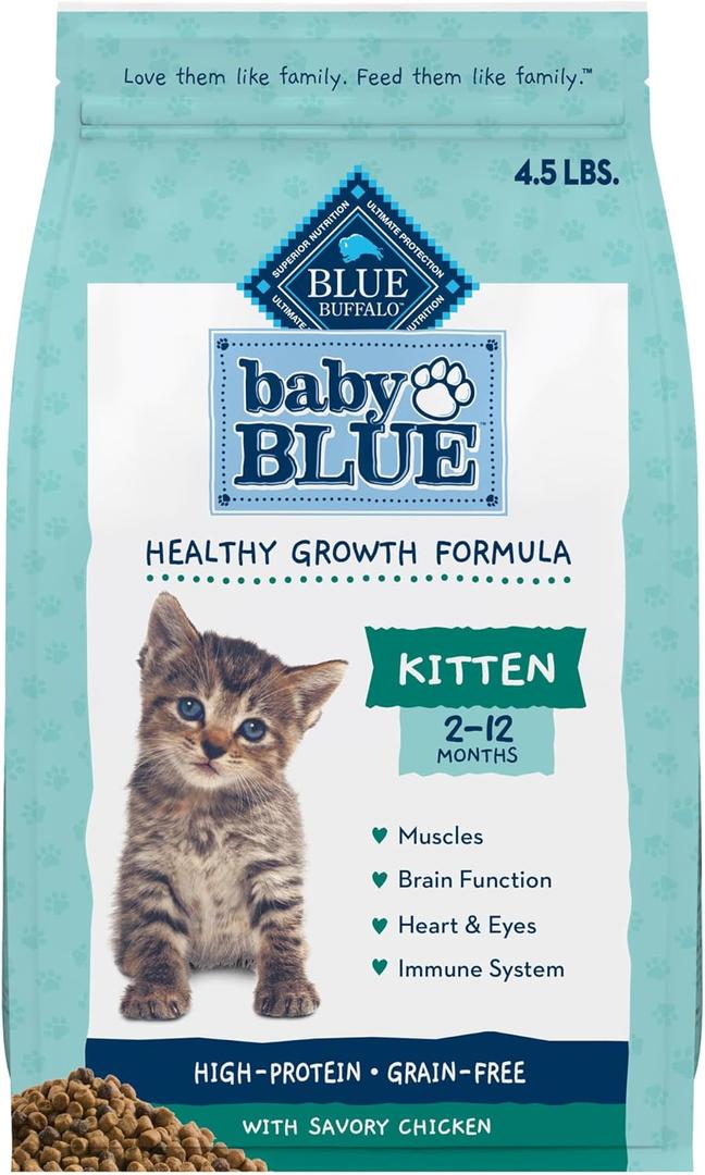 Blue Buffalo Baby Blue Natural Grain-Free Dry Food for Kittens, Healthy Growth Formula with DHA, High-Protein Savory Chicken Recipe, 4.5-lb. Bag (EXP 02/14/27)