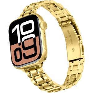 HITZEE Thin Metal Bands Compatible with Apple Watch Band 49/46/45/44/42mm, Slim Stainless Steel Band Strap for Women Compatible for iWatch Ultra 3/2/1 SE3-1 Series 11 10 9 8 7 6 5 4 3 2 1, Gold