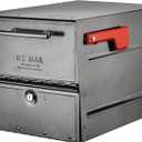 Architectural Mailboxes Oasis Eclipse Secure, Locking USPS Approved Heavy Duty, Anti-Fish Steel Metal Post Mounted Mail Box for Outside, Pewter, Large Curbside Mailbox with Magnetic Latch