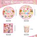96pcs Dog Birthday Party Supplies Pink Pet Dog Paper and Napkins and Cups Baby Shower Dog Kids Birthday Party Decorations, Serves 24
