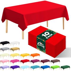 10 Pack Premium Disposable Plastic Tablecloth 54" X 108" Rectangle Table Cover for Birthdays Weddings Christmas Anniversary Buffet Table (Red)