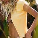 Free People Dupes Shirt Short Sleeve Cardigan Sweaters for Women Free People Dupe Summer Tops Cream Yellow, M (Yellow, M)