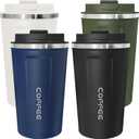 4 Pack Travel Coffee Mug 17oz Insulated Coffee Cup with Lid, Reusable Thermal Coffee Cup Stainless Steel Coffee Tumbler to Keep Hot & Cold Drinks for Car, Daily, Travel and Gifts, Multicolor