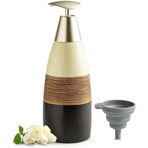 Zoeeker Kitchen Soap Dispenser with Plastic Pump Ceramic Soap Dispenser for Bathroom 12 oz Refillable Bottle for for Office, Hotel, Vacation Rental, Airbnb, Beige and Black