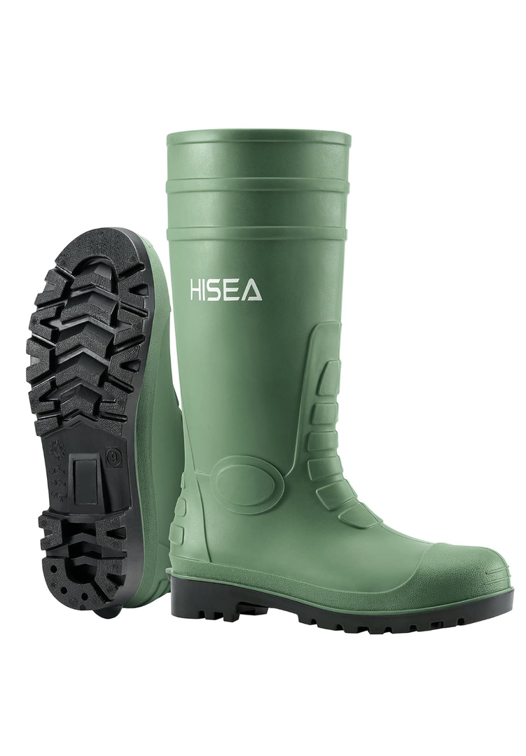 HISEA Men's Steel Toe Rain Boots PVC Rubber Boots, Waterproof Garden Fishing Outdoor Work Boots, Durable Slip Resistant Knee Boots for Agriculture and Industrial Working 8
