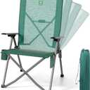 EVER ADVANCED Reclining Camping Chairs for Adult Lightweight, Portable Compact Folding Chair with High Back, 4-Level Recliner Chairs, Lawn Chair for Patio Balcony, Supports 350lbs, Mesh Green