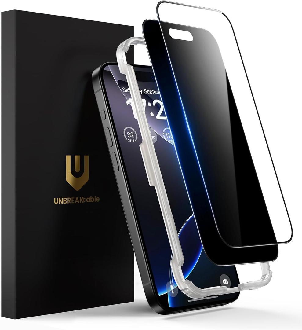 UNBREAKcable 2PCS Screen Protector for iPhone 16 Pro - 1 Privacy Tempered Glass+1 Clear Glass Double Shatterproof [Installation Frame] [9H Hardness] [Case Friendly] Anti-Scratch for iPhone 6.3 inch