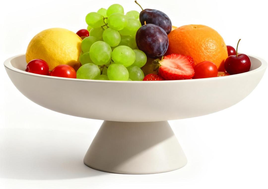 Fruit Bowl for Kitchen Counter, 11.8" W Large Concrete Decorative Bowls for Home Decor Purse Key Bowl for Entryway Table, Modern Style Catch-all Bowls (Off-White)