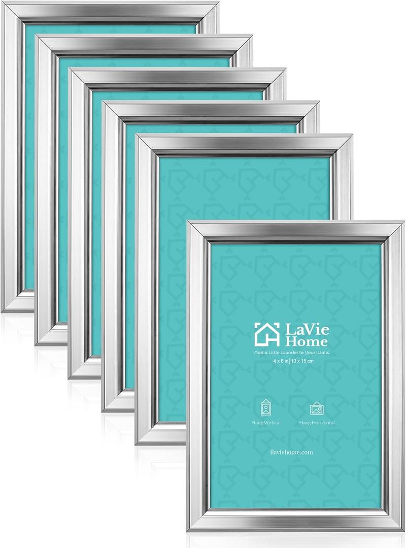 LaVie Home 4x6 Picture Frames (6 Pack, Silver) Simple Designed Photo Frame with High Definition Glass for Wall Mount & Table Top Display, Set of 6 Classic Collection