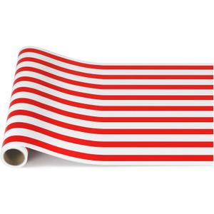 AmazingSpark Red Striped Table Runner Roll - 25' Long x 16 Wide Disposable Paper Striped Table Runner for Birthday Wedding Carnival Christmas Party Kitchen Dining Tabletop Decoration
