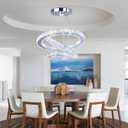 Chandelier LED Crystal Chandelier Lighting Dimmable LED Chandeliers Modern Ceiling Light Fixture 3 Rings Adjustable Stainless Steel Pendant Light for Bedrooms Living Room