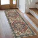 GENIMO 2x5 Runner Rugs for Hallway, Machine Washable Non Slip Vintage Rugs, Low Pile Lightweight Soft Print Rug for entryway, Corridor, Home Office, Kitchen, Bordeaux