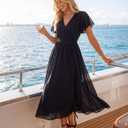 Bebonnie Womens Summer Wrap V Neck Short Sleeve Flowy Layers Chiffon Wedding Guest Maxi Dresses (XXL)