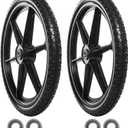 2 PCS 20" PU Flat Free Tire with 3/4'' and 5/8'' Bearings, Non-inflated Tires and Wheels, 20x2 Inch Wheel for Wheelbarrow, Carts, Garden Trailers, 1.95 Tire Width