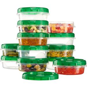 PLASTICPRO 12 Pack Twist Cap Food Storage Containers with Green Screw on Lid- 8 oz Reusable Meal Prep Containers - Freezer and Microwave Safe Green Plastic Food Storage