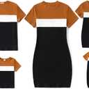 PATPAT Matching Family Outfits Mom and Me Matching Outfits Short Sleeve Round Neck Midi Shirt Dress (L)