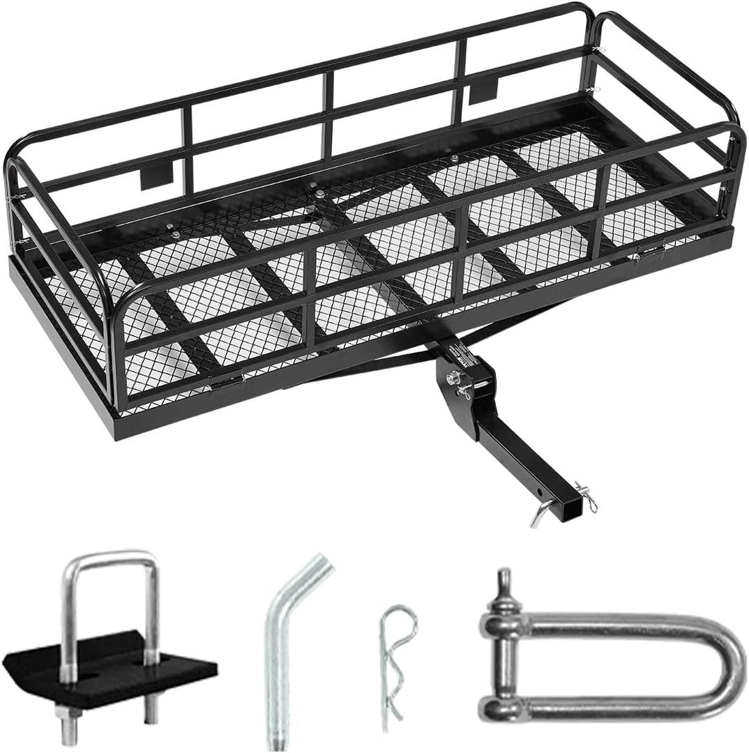 VEVOR 60x24x14 in Hitch Cargo Carrier, 500lbs Capacity Folding Trailer Hitch Mount Cargo Basket, Steel Luggage Carrier Rack Fits 2" Hitch Receiver for SUV Pickup Truck (no Bag)