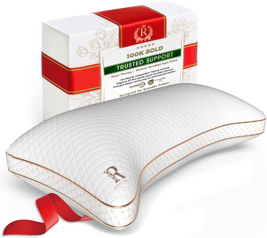 Royal Therapy King Memory Foam Pillow, Adjustable Shredded Odor-Free Pillow for Neck & Shoulder Pain Relief, Support for Back, Stomach, Side Sleepers