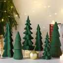 Wesiti 6 Pcs Velvet Ceramic Christmas Trees Figurines 9.84''7.49'' Large Modern Velvet Cones Tabletop Christmas Tree Figurine Green Centerpieces Table for Xmas Holiday Fireplace Farmhouse Decor