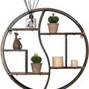 Round Wall Shelf,24 inch Metal Circle Shelf Wood Floating Shelves,Rustic Retro Wall Mounted Display Organizer Shelf for Fireplace,Living Room,Bathroom, Large