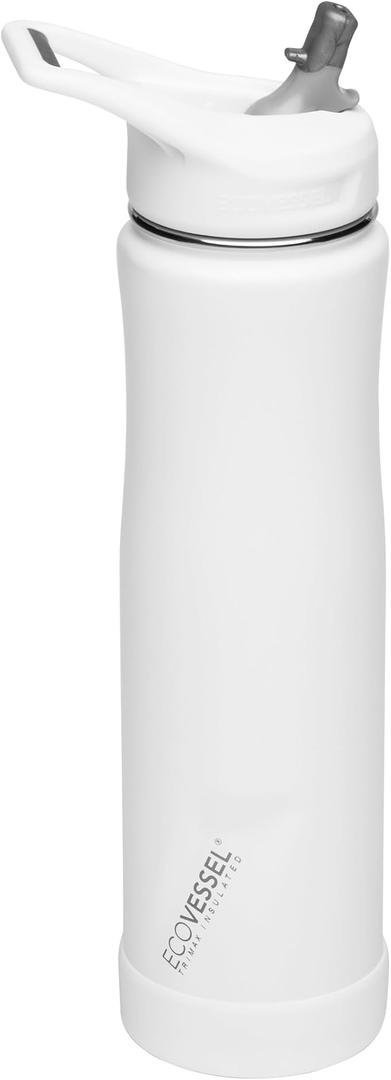 ECOVESSEL Water Bottle White With Purple Cap 11in