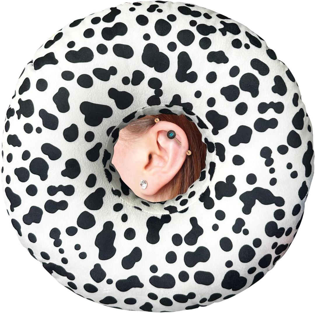 Ear Piercing Pillow for Side Sleepers Pillows with Holes for Ear Pain,Donut Pillow for Ear Side Sleeping Pillow for Adults CNH Ear Pain Relief Pressure Sores Ear Pillow with Hole in Center (One Size, Cow)