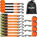 Ratchet Tie Down Strap 8-Pack 15 Ft - 500 lbs Load Cap with 1500 lbs Breaking Limit, Ohuhu Ratchet Tie Downs Logistic Cargo Straps for Moving Appliances, Motorcycle, Orange