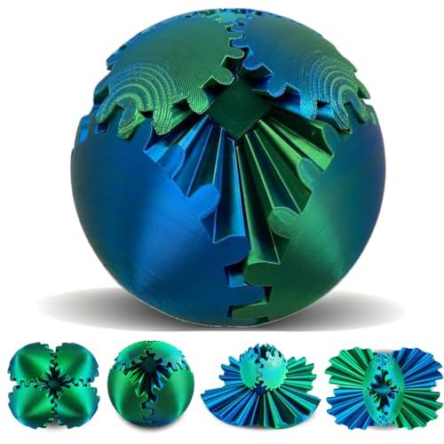 Gear Sphere, 3D Printed Gearsphere - The Steampunk Whirling Wonder Fidget Gear Ball, Gearsphere Cube Fidget Toy for Office and Home, Stress Relief Cool Stuff Toys Gift for 3+ Kids Adult (Green)